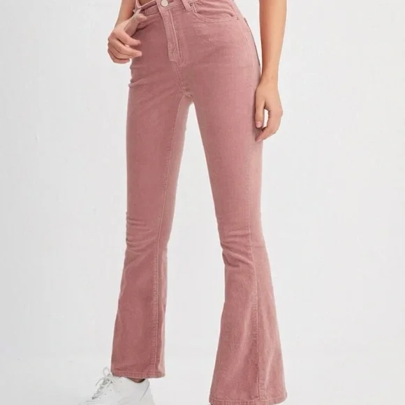 High waist flare leg corduroy pant dusty pink - Picture 3 of 6